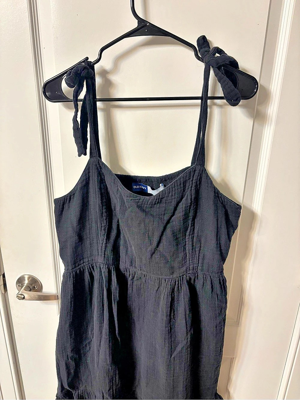 Old Navy Cotton Gauze Tie-Strap Midi Dress Black XL Like New